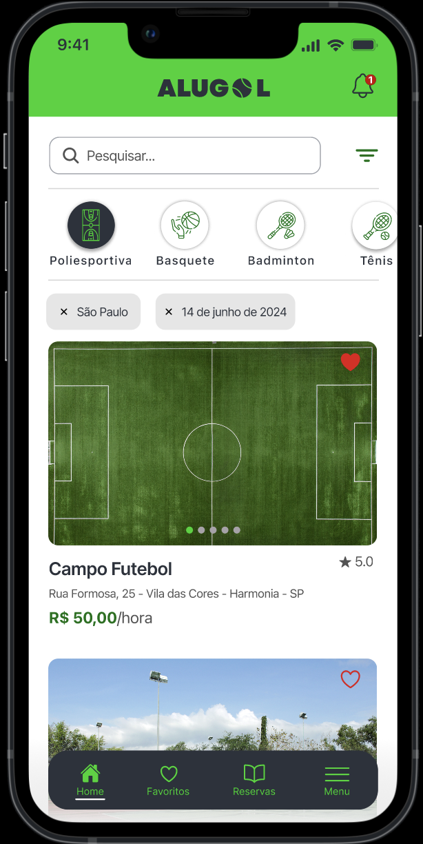 Tela inicial do app Alugol